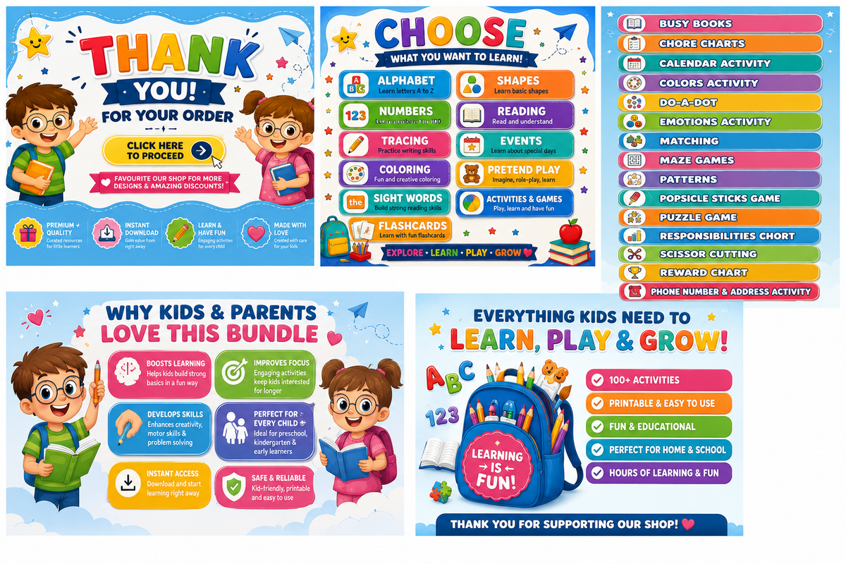 Ultimate Kids Learning Activity Bundle | 100+ Printable Worksheets & Games